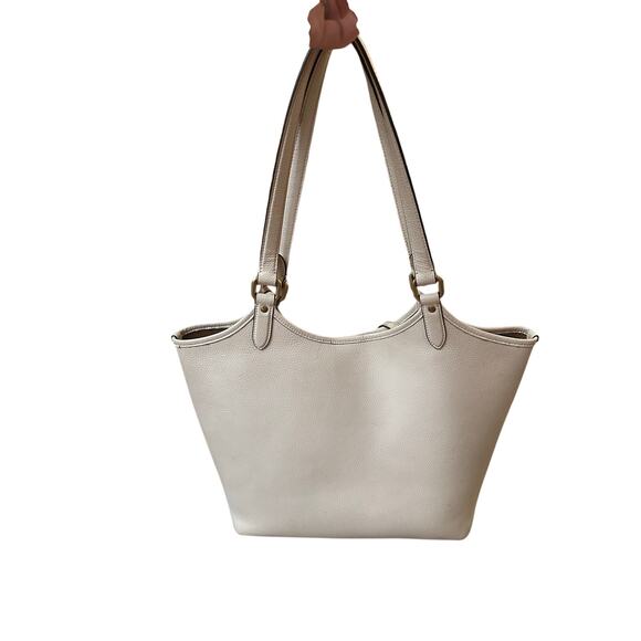 COACH Authentic City Tote White Brown Signature Canvas Large w/ Zip Pouch $295 - Picture 4 of 15